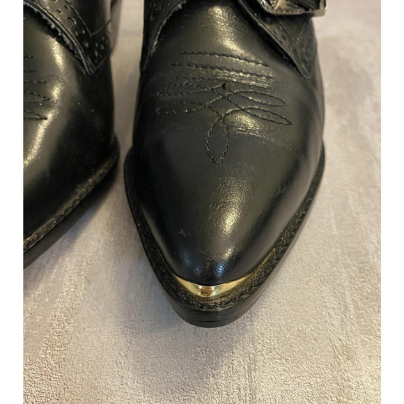 Vintage Nine West Ankle Boots Womens 6 Black Leather Buckle Pointed Toe - Picture 4 of 15